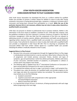Utah Youth Soccer Concussion Return to Play Clearance Form