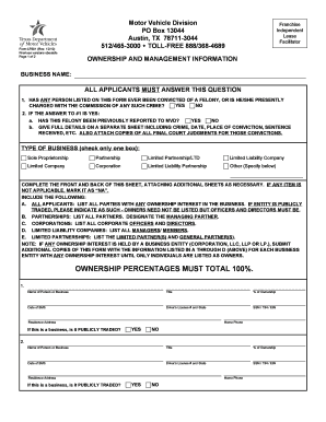 Texas Motor Vehicle Franchise Lease Application