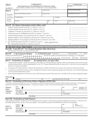 Vermont Individual Income Tax Declaration