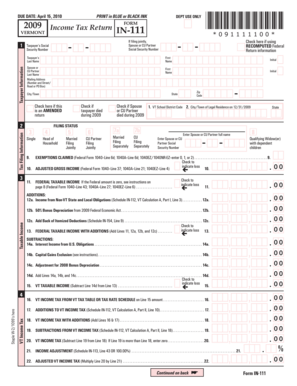 Vermont 2009 Income Tax Return