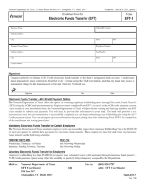 Vermont EFT-1 Enrollment Form
