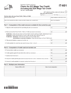 New York EZ Wage Tax Credit Claim Form IT-601