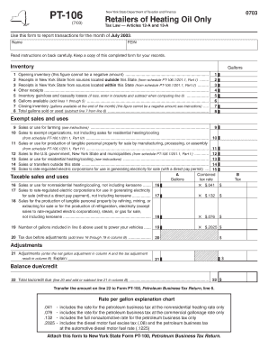 New York State Heating Oil Tax Return Form PT-106