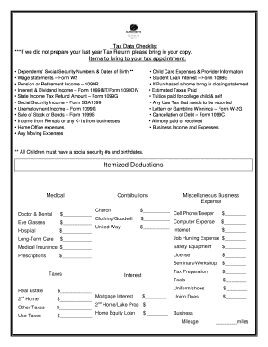US Tax Appointment Checklist