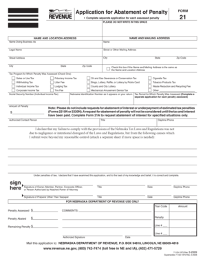 Nebraska Penalty Abatement Application Form