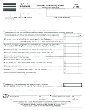 Nebraska Withholding Return Form 941N