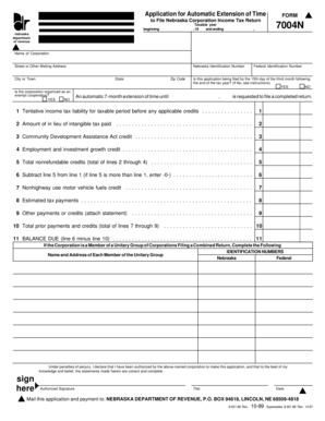 Nebraska Corporation Income Tax Extension Form 7004N