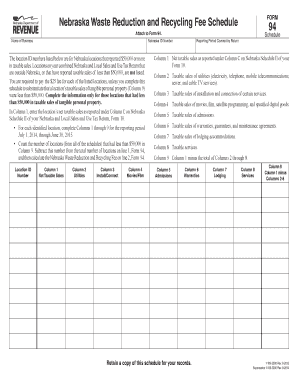 Nebraska Waste Reduction and Recycling Fee Schedule