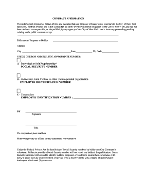 Contract Affirmation for New York City