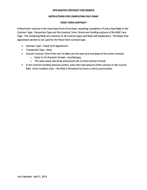 New York Master Contract for Grants