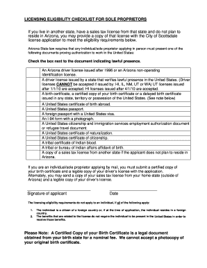 Arizona Licensing Eligibility Checklist for Sole Proprietors