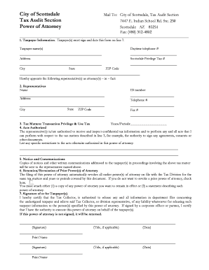 City of Scottsdale Tax Audit Section Power of Attorney - scottsdaleaz