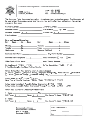 Scottsdale Business Security Information Form