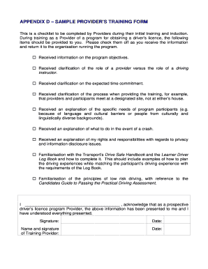 Provider Training Checklist