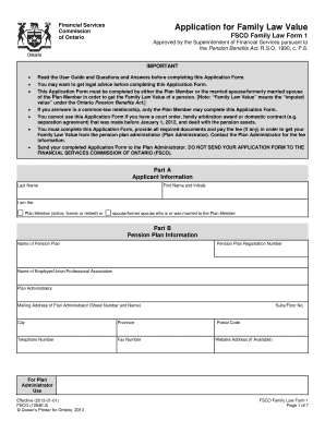 Ontario Family Law Value Application Form