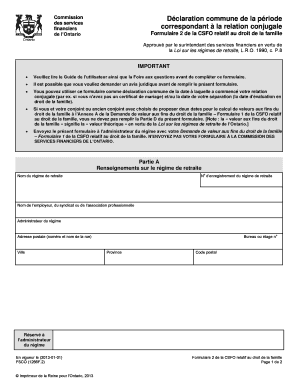 Commission Déclaration commune de la période des services financiers correspondant à la relation conjugale de l’Ontario Formulaire 2 de la CSFO relatif au droit de la famille