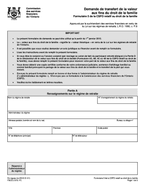 Formulaire 5 de la CSFO relatif au droit de la famille