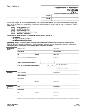 Attendant Care Needs Assessment Form