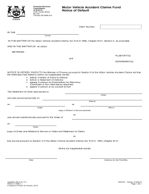 Ontario Motor Vehicle Accident Claims Notice of Default
