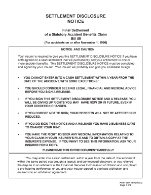 Settlement Disclosure Notice for Accident Benefits