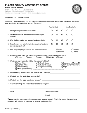 Placer County Assessor Customer Service Survey