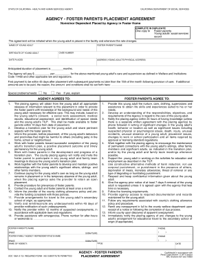California Foster Parents Placement Agreement