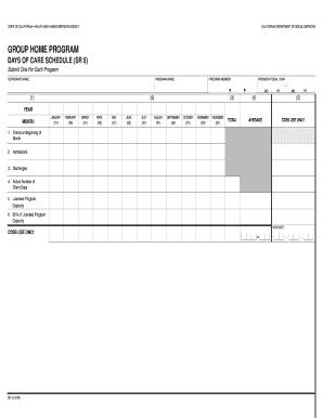 California Group Home Days of Care Schedule