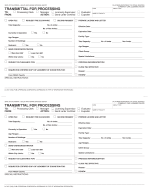 California Community Care Facility Transmittal Form