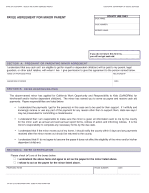California Payee Agreement for Minor Parent