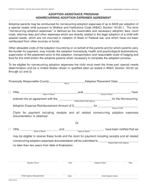 California Nonrecurring Adoption Expenses Agreement