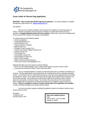 Service Dog Application Cover Letter