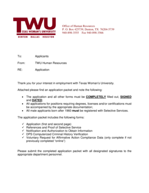 Texas Woman's University Employment Application