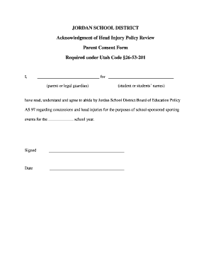 Head Injury Acknowledgment Parent Consent Form - Jordan School ... - jordandistrict