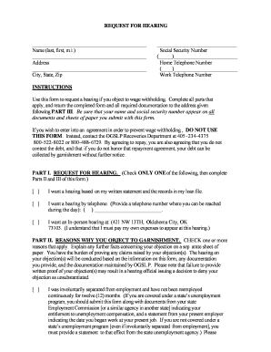 Request for Hearing on Wage Garnishment