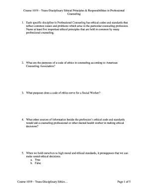 Course 1019 – Trans-Disciplinary Ethical Principles & Responsibilities in Professional Counseling