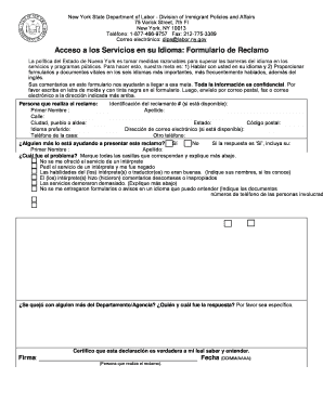 Acceso a los Servicios en su Idioma: Formulario de Reclamo