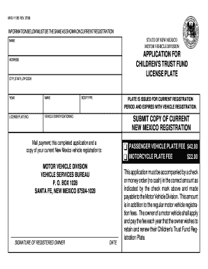 New Mexico Children's Trust Fund License Plate Application