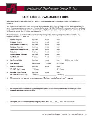 Fillable Online Conference Evaluation Form Professional Development Group Ii Inc Fax Email Print Pdffiller