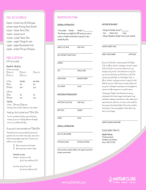 Mayfair Clubs March Break Camp Registration Form