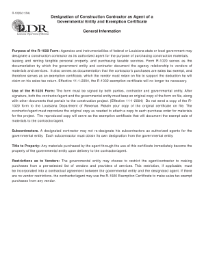 Louisiana R-1020 Construction Contractor Agent Designation