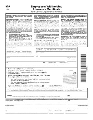 North Carolina Employee's Withholding Allowance Certificate