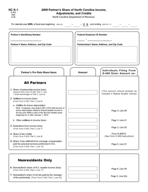 North Carolina K-1 Form 2009
