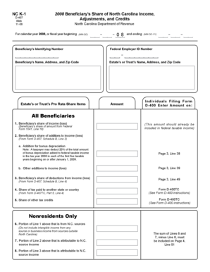 North Carolina K-1 Form 2008