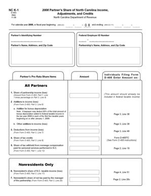 North Carolina K-1 Form 2008