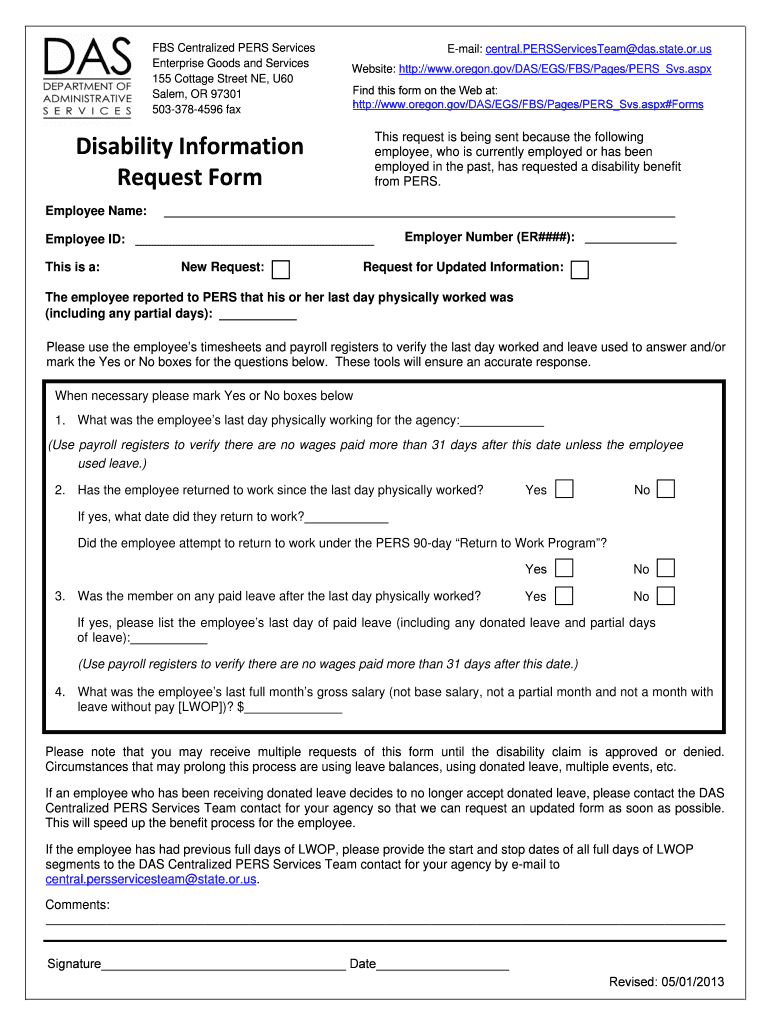 Fillable Online oregon Disability Information Request Form Oregon.gov