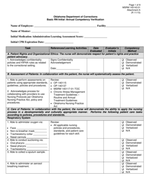 Oklahoma RN Competency Verification Form