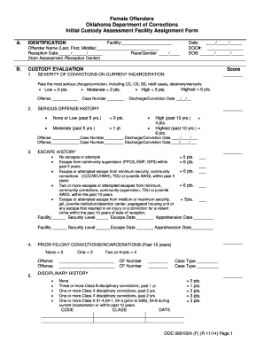 Oklahoma Female Offenders Custody Assessment Form