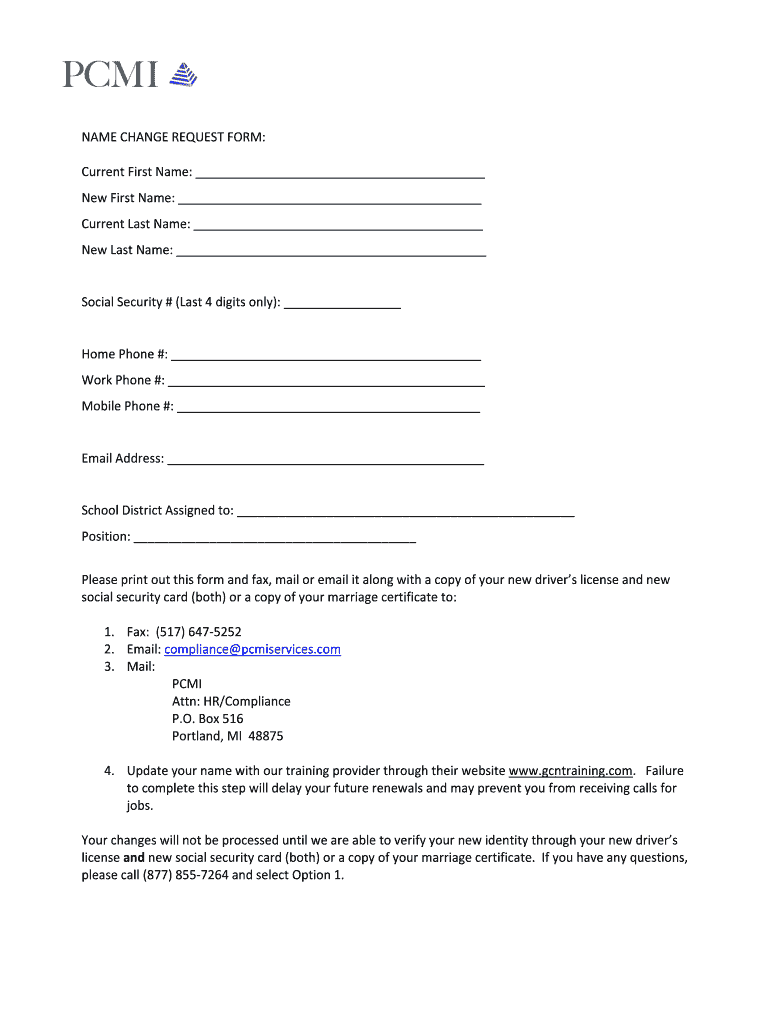 Fillable Online NAME CHANGE REQUEST FORM Current First Name New
