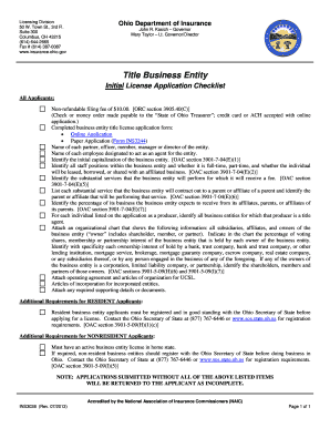INS3038. Title Business Entity License Initial Application Checklist - insurance ohio