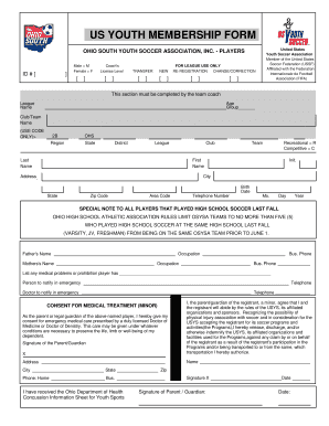 Us youth membership form - Ohio South Youth Soccer Association